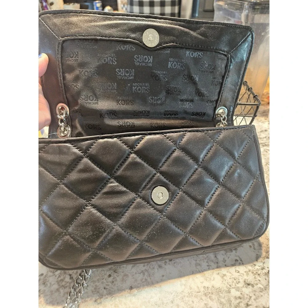 NWT Michael Kors luxury Moto Hamilton Quilt Small Shoulder Flap  Black Leather - Picture 3 of 5
